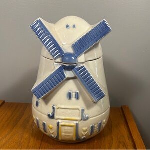 Vintage Dutch Blue Windmill Cookie Jar